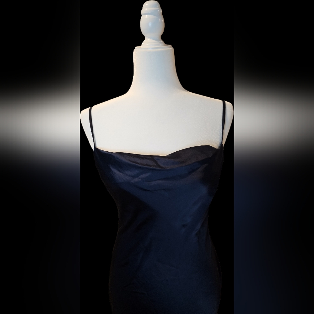 NWT Express Elegant Navy Satin Slip Dress Size S - Picture 5 of 9